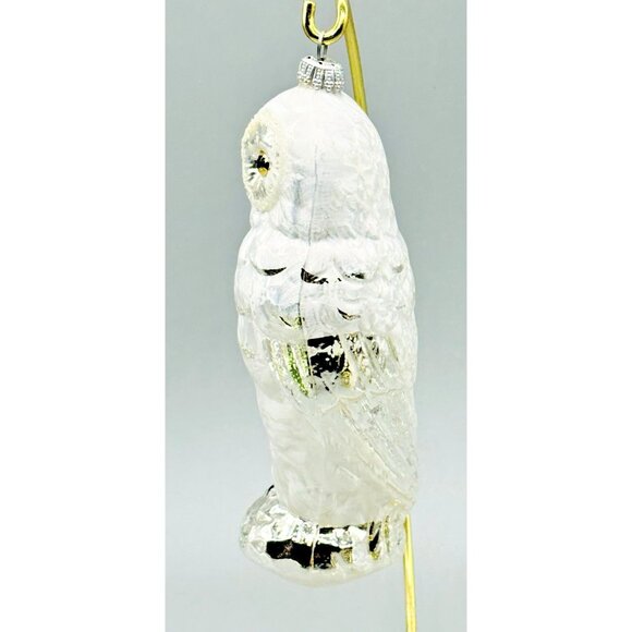 Snowy Owl Vintage Christmas Ornament West Germany Blown Glass White Silver 6 in - Picture 3 of 8